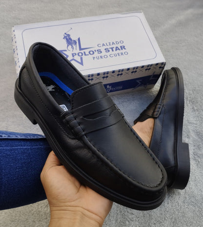 Mocasín Clásico Negro Cuero